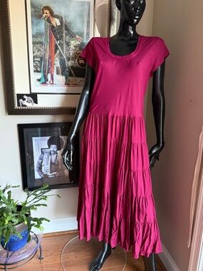 Soft Surroundings Berry Tiered Maxi Dress PM Boho Cottagecore Midi/Maxi
